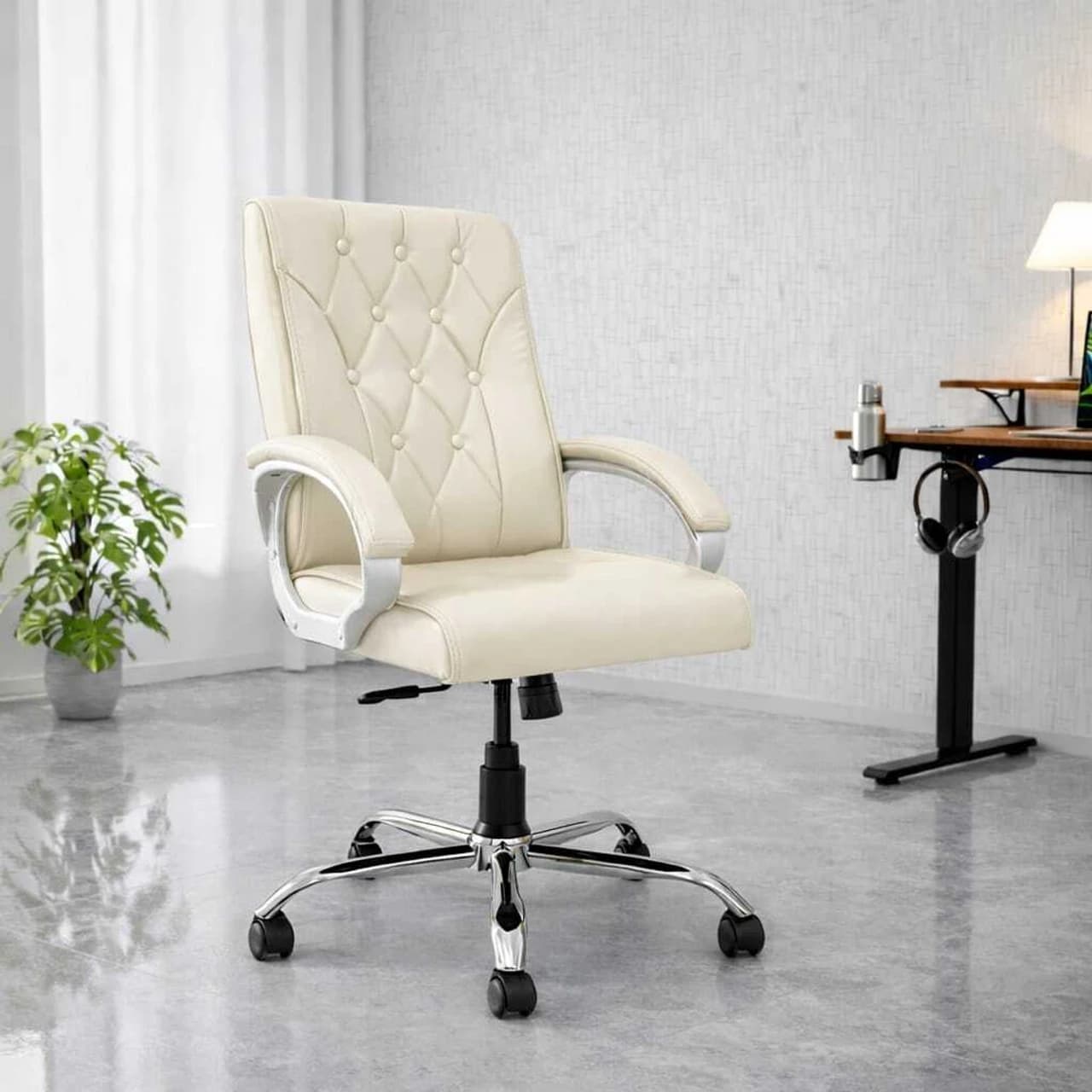 RM HOME Parko Leatherette Office Adjustable Arm Chair (Beige, DIY(Do-It-Yourself))(soliya 5)