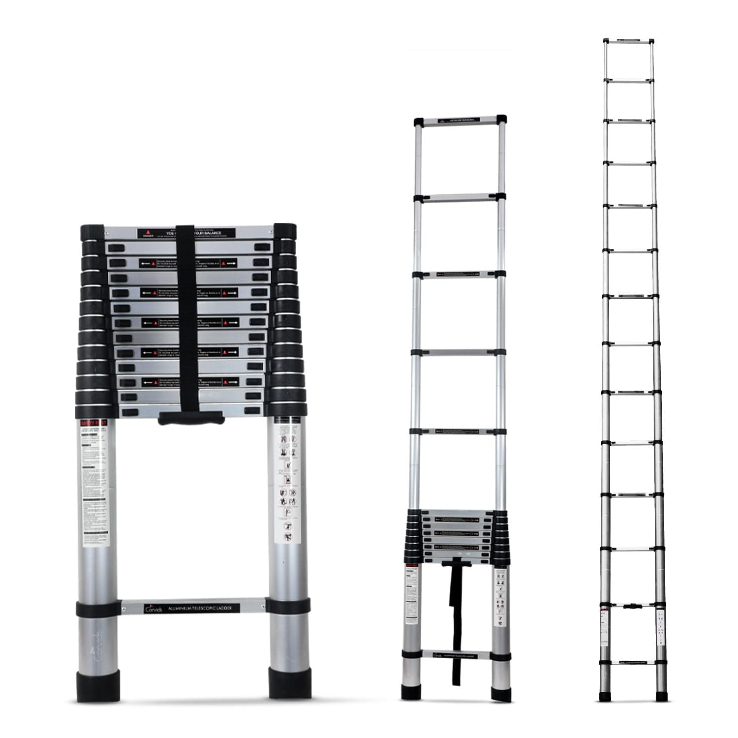 Corvids 5.0m (16.5 feet) Portable & Compact Aluminium Telescopic Ladder | 2-Year Warranty | EN131 Certified 14-Steps Foldable Multipurpose Collapsible Ladder for Home & Outdoor use 