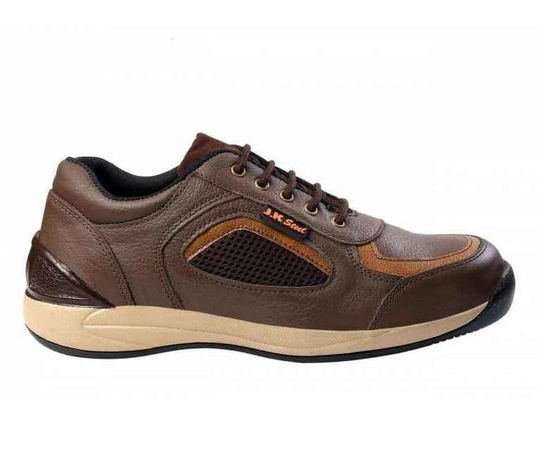 JK Steel JKPI001BN Genuine Leather Steel Toe Work Safety Shoes for Men (Brown, S1, Size 6) - Anti Slip, Oil Resistant Industrial Safety Shoe