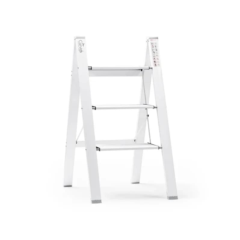 Corvids 3-Steps Premium Folding Step Stool with Wide Anti-Slip Pedal, Portable Lightweight Aluminum Step Ladder for Home and Office Use (Colour may different)
