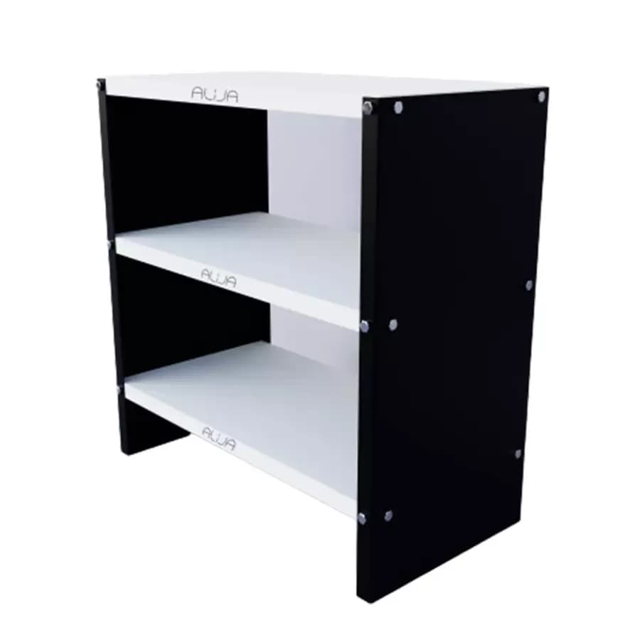 Menage 24x23x12 Inch 3 Shelf Metal Black and Ivory Solid Metal Rack