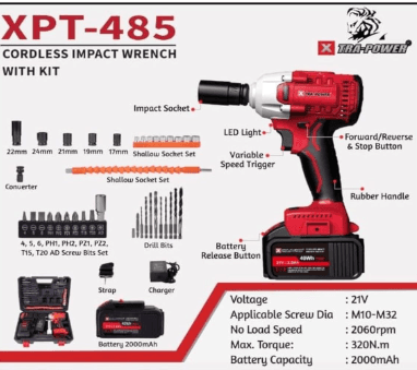 XTRA-POWER Cordless Impact Wrench With Accessories XPT 485