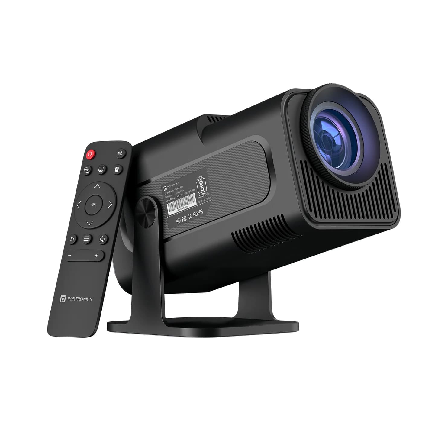 Portronics Beem 470 Smart LED Projector with 1080p Full HD Resolution, Rotatable Design, Built-in Streaming Apps (Netflix, Prime Video, Hotstar), 4500 Lumens(Black)