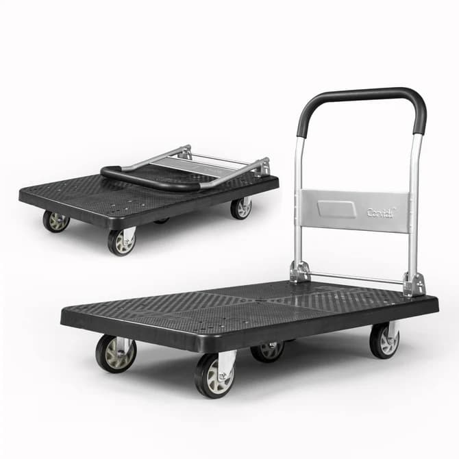 CorvidsCorvids 500 Kg Portable Plastic Folding Hand Platform Trolley | 2-Year Warranty | Industrial Dolly Cart with 360° Rota 500 Kg Portable Plastic Folding Hand Platform Trolley with 2-Year Warranty