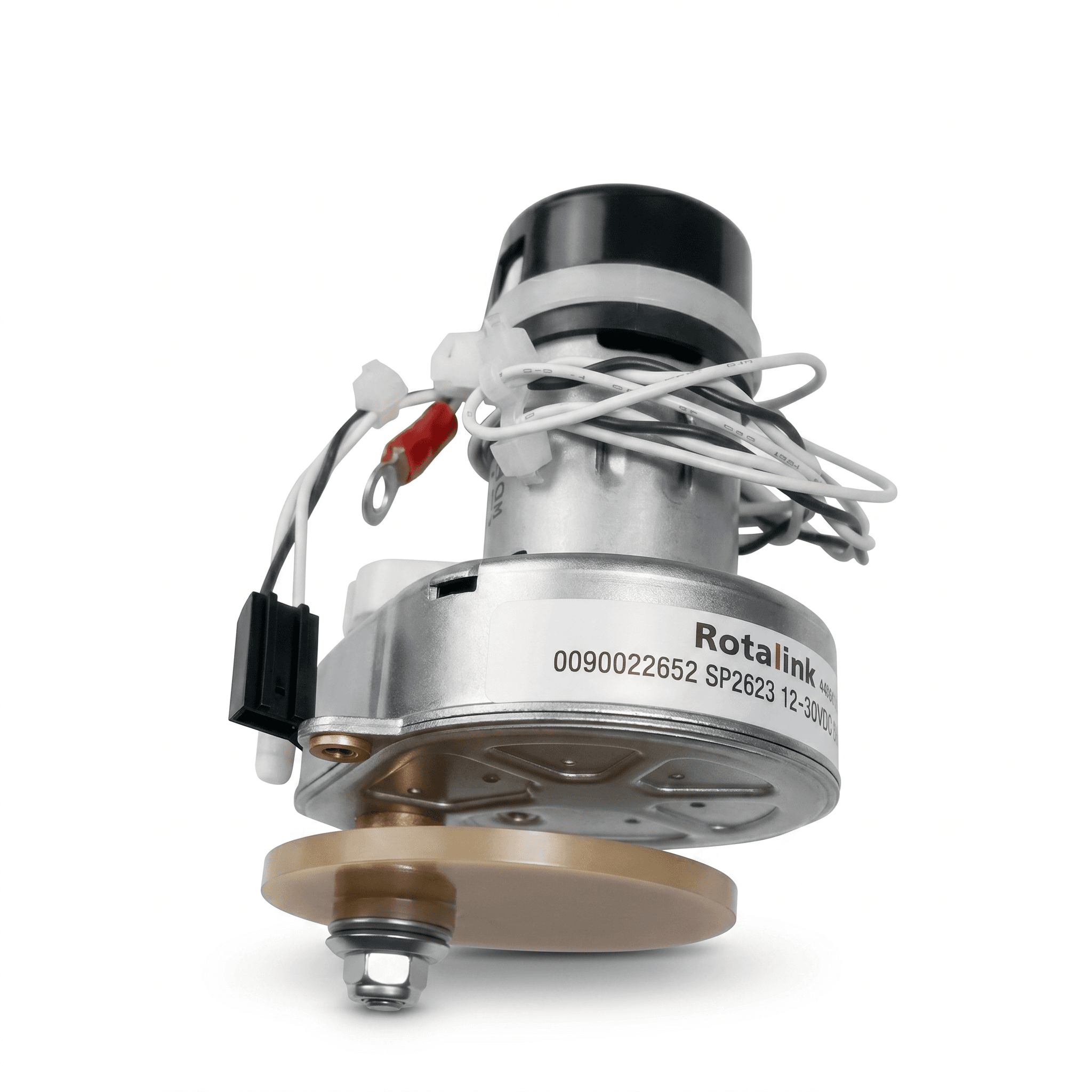 HUMSER 12V-30V DC gear brushed motor with metal gearbox and mounting disc for robotics and automation applications.