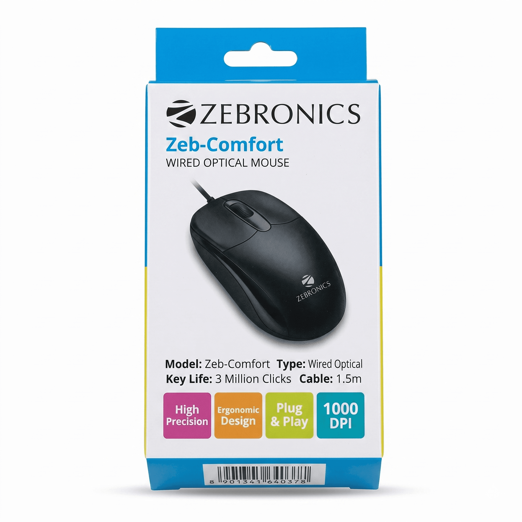 Zeb Comfort Wired Mouse, Black
