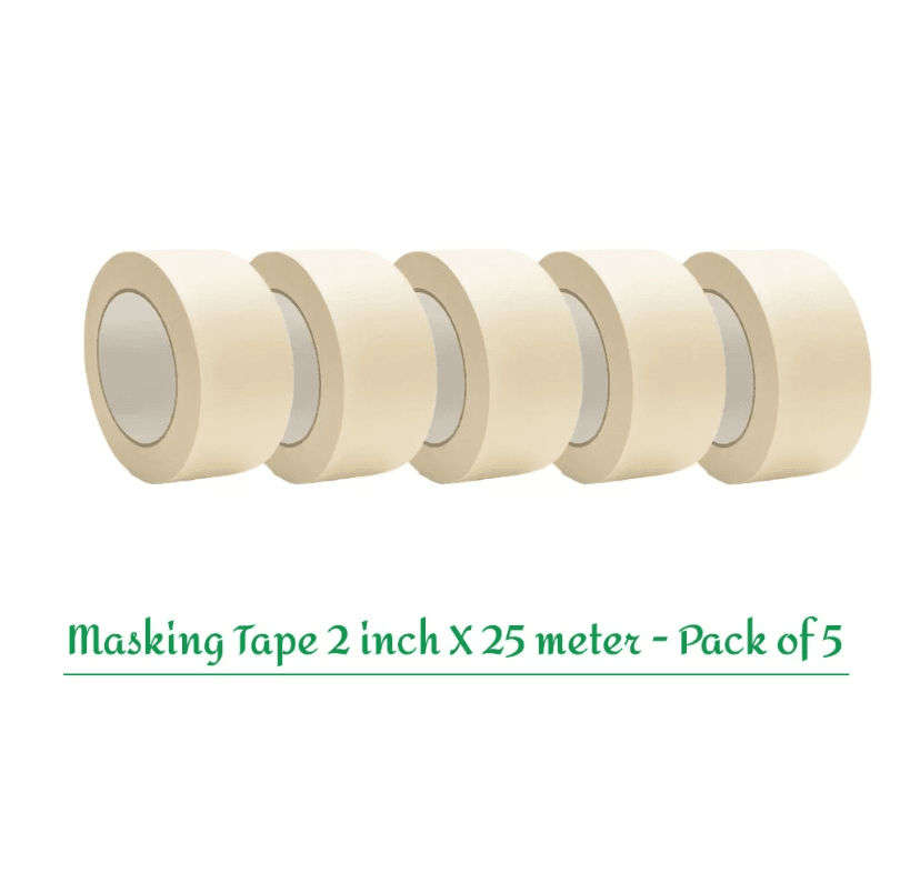 Adhesive Masking Tape 48mm (2 Inch) x 25 Meter | Premium Crepe Paper Writable Masking Tape – Residue Free (Pack of 5)