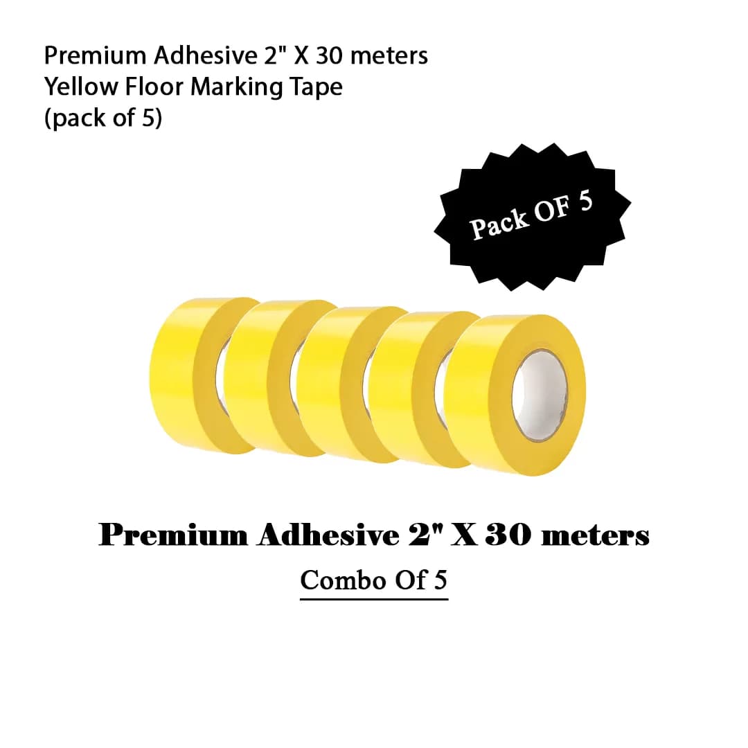 Premium Floor Marking Tape (Yellow) | 2″ X 30 Meter | High Adhesion | Heavy-Duty | Water & UV Resistant – Pack of 5