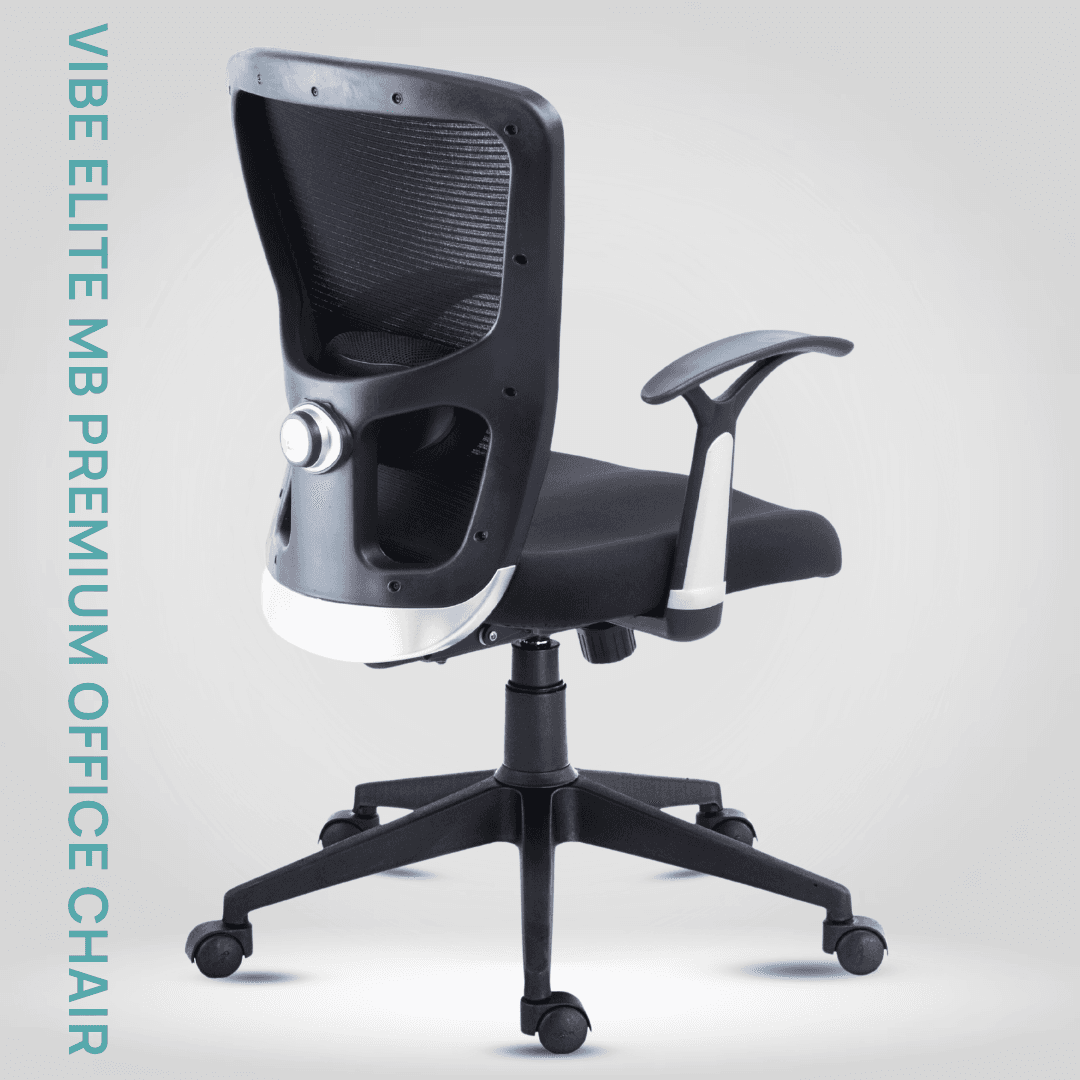 HUMAN METHOD VIBE Elite Series Office Chair Ergonomic Mid Back with Designer T-Shaped Fixed Wide Arms Black, HMVS02-EC01