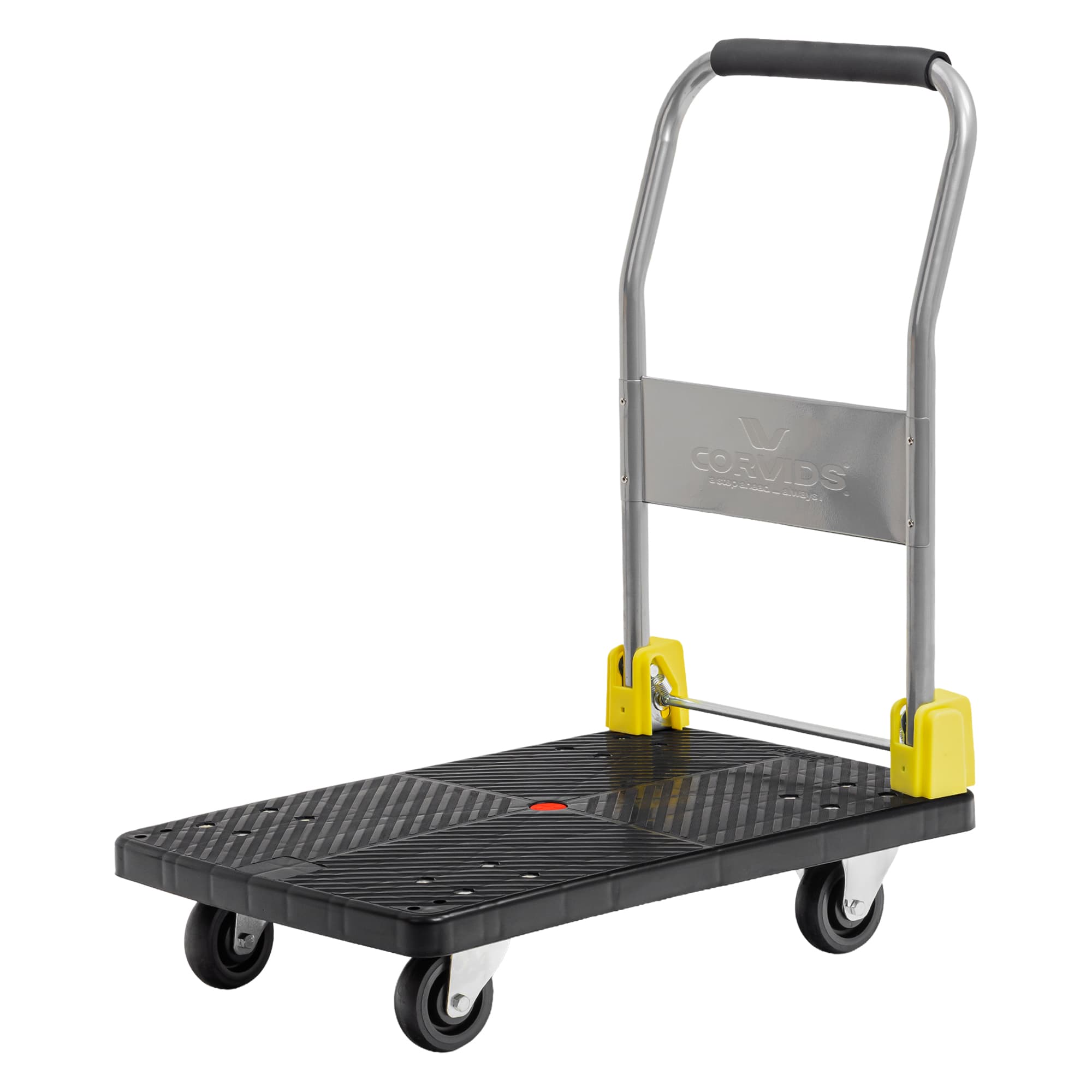 Corvids 200 Kg Portable Plastic Folding Hand Platform Trolley | 2-Year Warranty | Hand Truck with 360° Rotating Wheels for Home and Warehouse Use