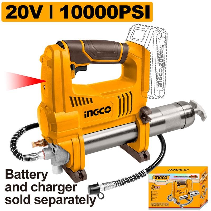 Ingco Cordless Grease Gun 453 g Grease Capacity and 282 g/min Flow Rate,(Without Battery and Charger)(GGLI2010)