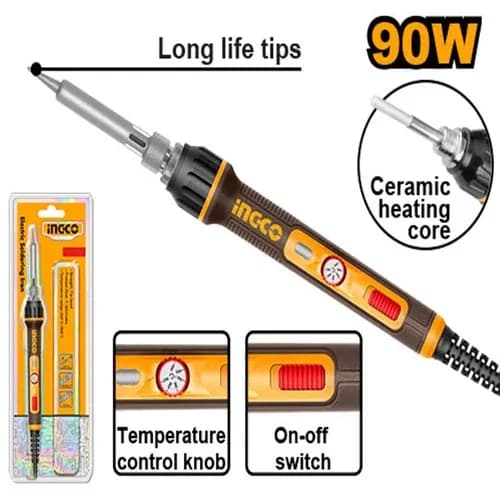 INGCO 90W Electric Soldering Iron with Adjustable Temperature & Ceramic Heating Element (SI01608)