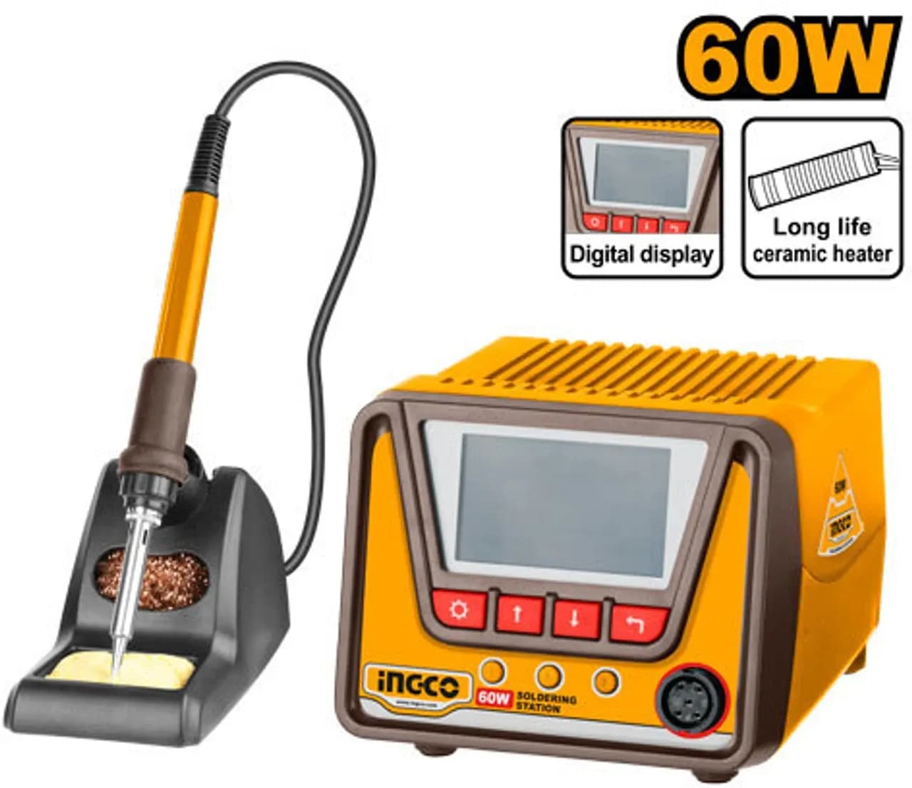 INGCO 60W Digital Soldering Station with Ceramic Heating Element & Temperature Control(SI016923)